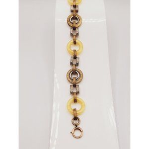 ART Deco Glass & Etched Metal Bracelet